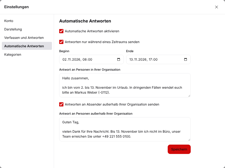 Automatic reply settings