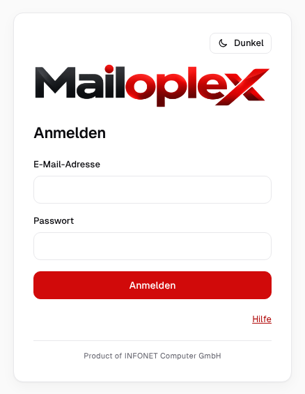 Anmeldeseite von Mailoplex Web in heller Darstellung